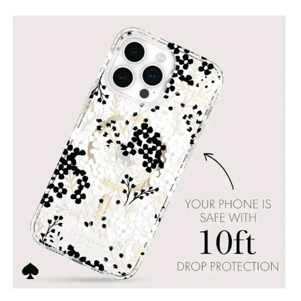 kate spade New York Case for iPhone 14 Pro Max w MagSafe Clear Floral Gold Black